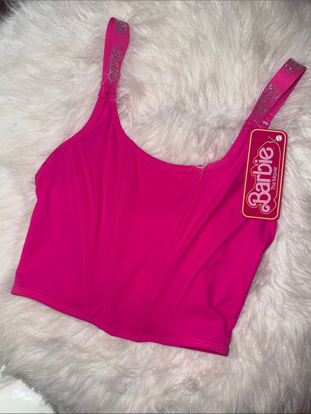 Barbie Bright Pink Corset Crop Top with Embellished Straps Small